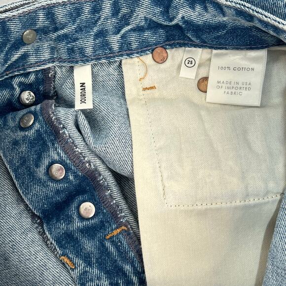 GRLFRND Jourdan Button Fly Cut Off Denim Shorts Blue Distressed Size 25 Y2K NWT - Picture 7 of 11